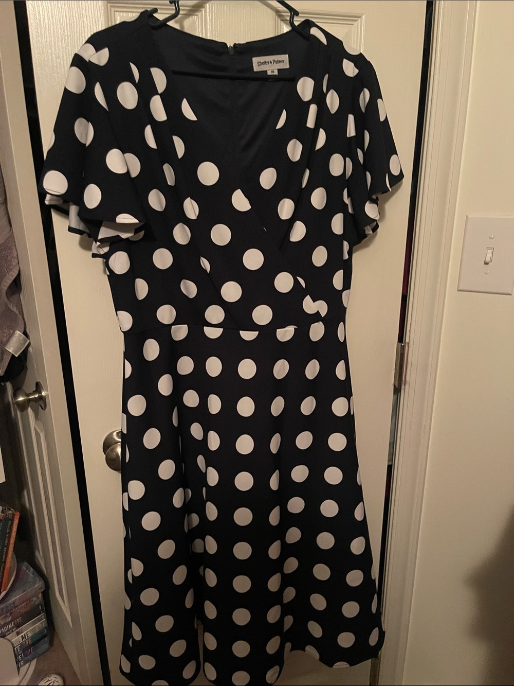 Shelby & Palmer Black and White Polka Dot Wrap-Style Midi Dress